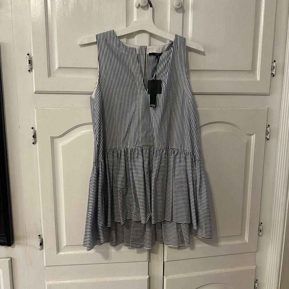Tibi Black and White Striped Peplum Blouse